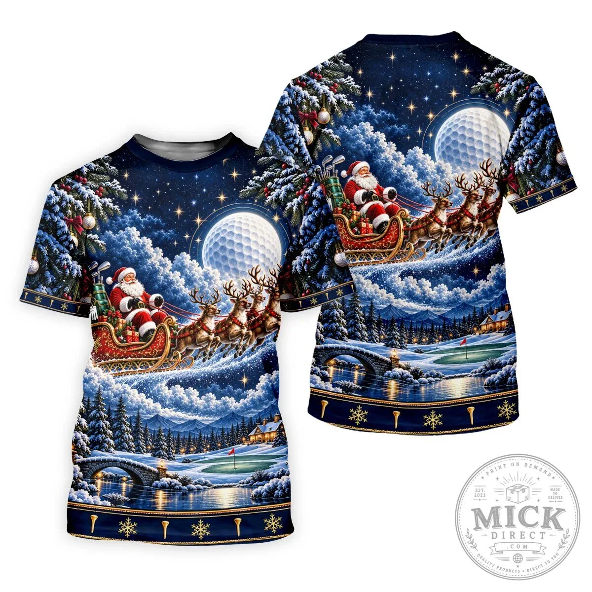 Christmas Santa Sleigh Reindeer Golf Ball Moon Winter Holiday Polo Shirt 19 Christmas Santa Sleigh Reindeer Golf Ball Moon Winter Holiday Polo Shirt