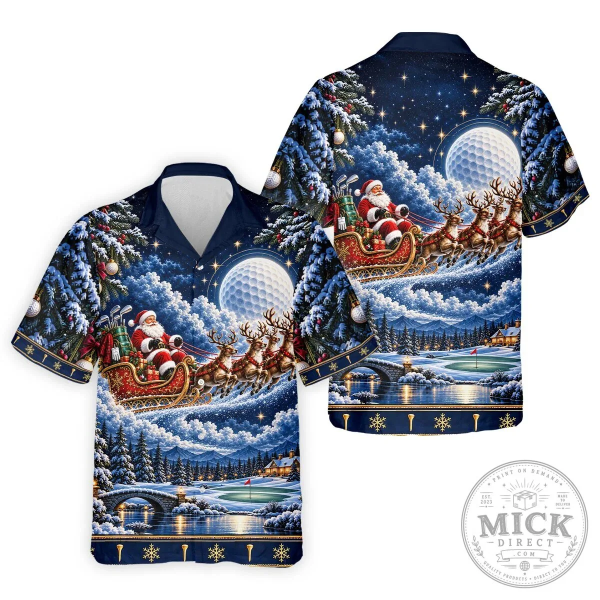 Christmas Santa Sleigh Reindeer Golf Ball Moon Winter Holiday Polo Shirt 20 Christmas Santa Sleigh Reindeer Golf Ball Moon Winter Holiday Polo Shirt