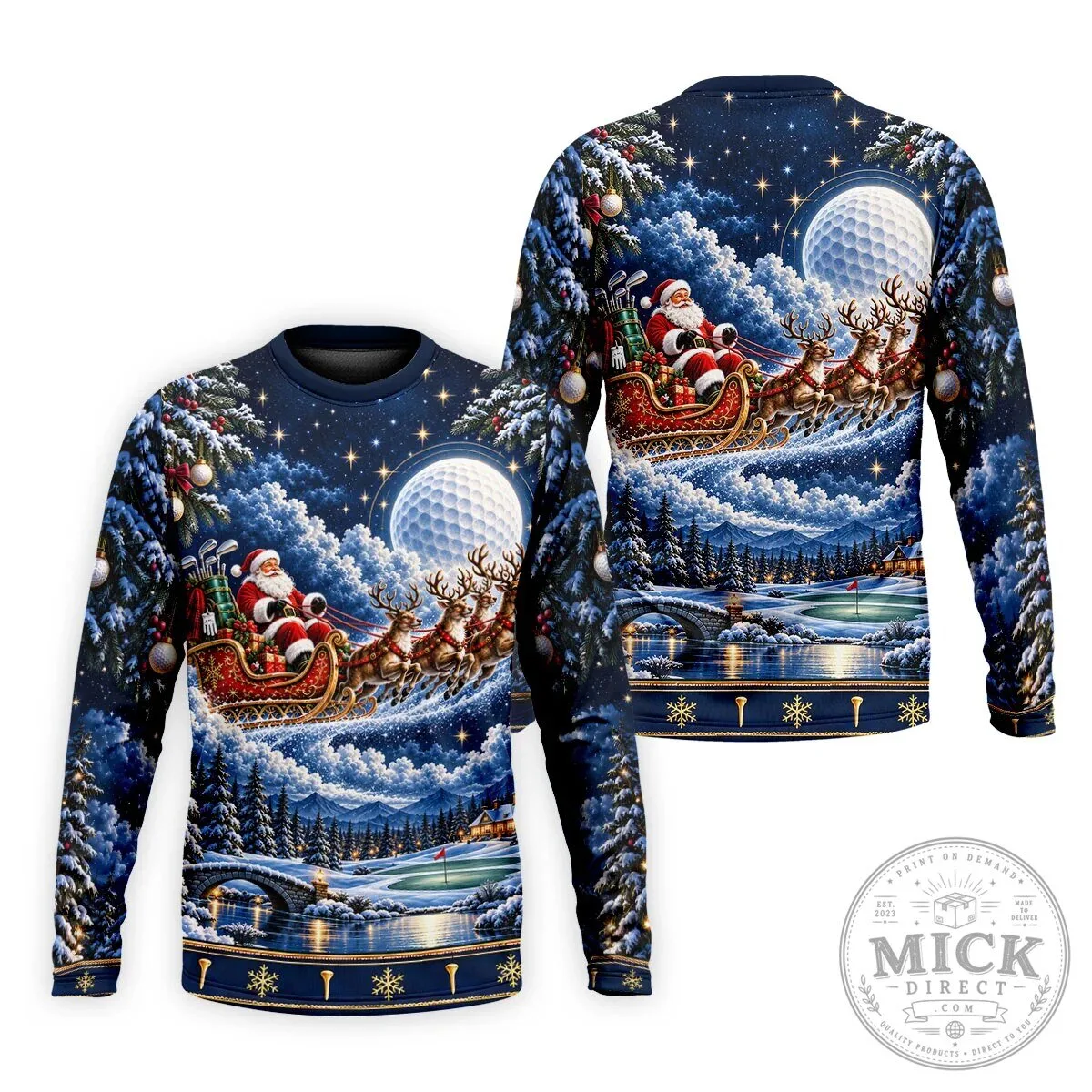 Christmas Santa Sleigh Reindeer Golf Ball Moon Winter Holiday Polo Shirt 21 Christmas Santa Sleigh Reindeer Golf Ball Moon Winter Holiday Polo Shirt