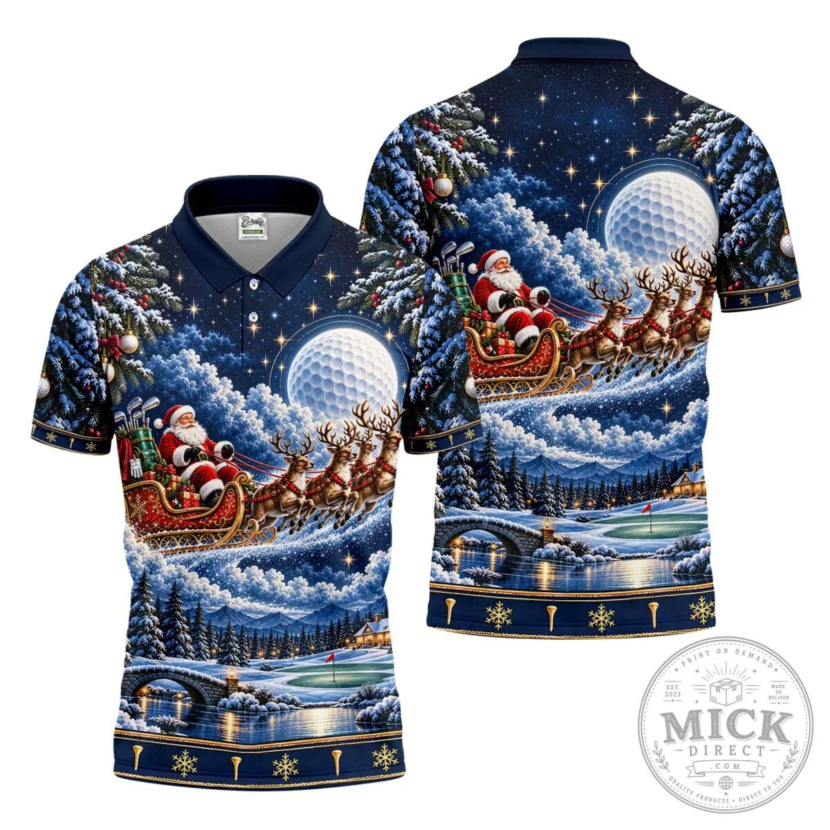 Christmas Santa Sleigh Reindeer Golf Ball Moon Winter Holiday Polo Shirt 22 Christmas Santa Sleigh Reindeer Golf Ball Moon Winter Holiday Polo Shirt