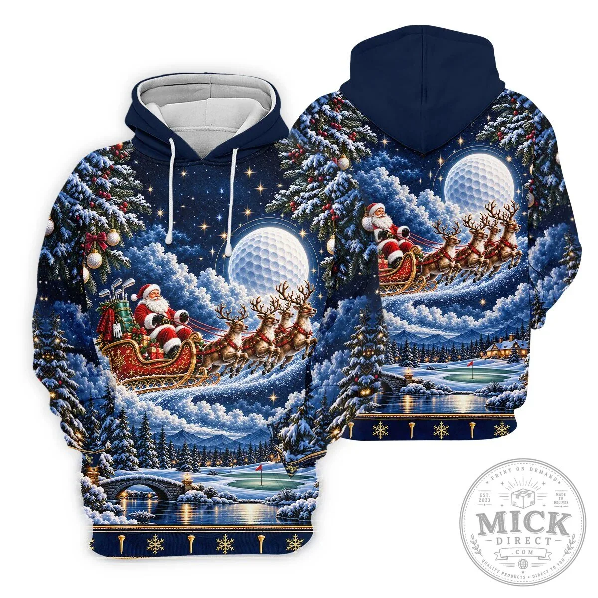 Christmas Santa Sleigh Reindeer Golf Ball Moon Winter Holiday Polo Shirt 23 Christmas Santa Sleigh Reindeer Golf Ball Moon Winter Holiday Polo Shirt