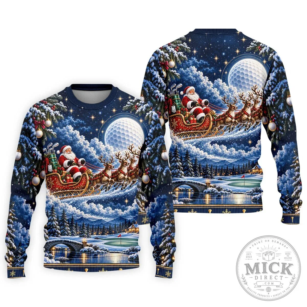 Christmas Santa Sleigh Reindeer Golf Ball Moon Winter Holiday Polo Shirt 25 Christmas Santa Sleigh Reindeer Golf Ball Moon Winter Holiday Polo Shirt