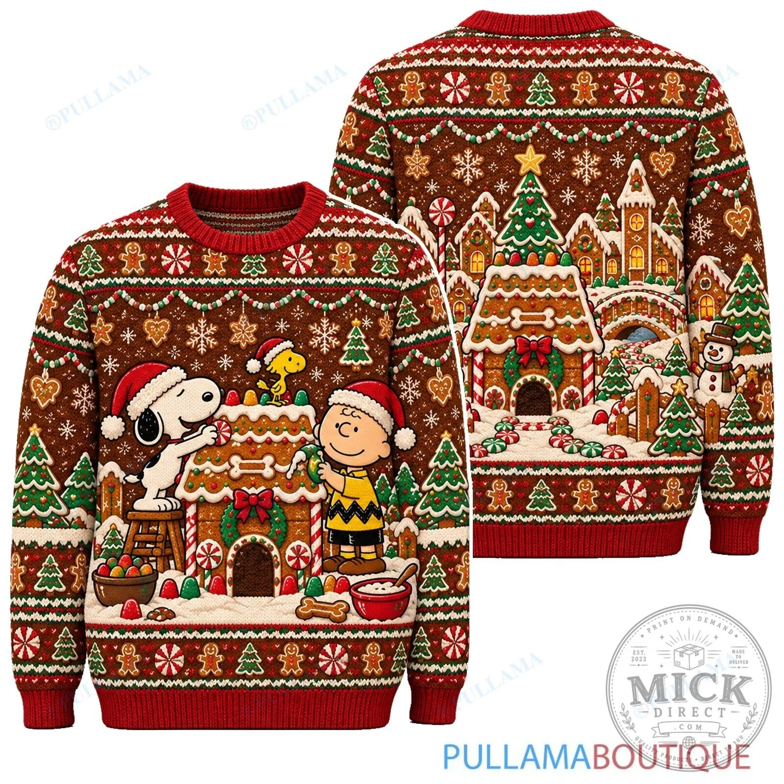 Snoopy Joe Cool Gingerbread Doghouse Bakery Ugly Christmas Sweater