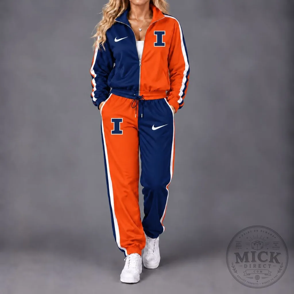Illinois Fighting Illini NCAA Retro Varsity Full-Zip Tracksuit Jacket Illinois Fighting Illini NCAA Retro Varsity Full-Zip Tracksuit Jacket